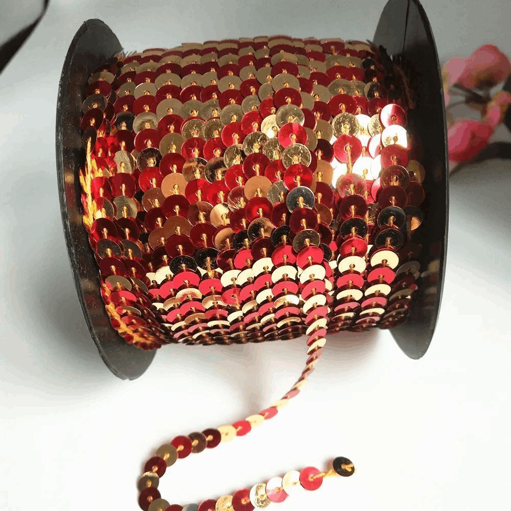 1 Roll of Shiny Red and Gold Circus Sequin Trim 100 Yards 6mm - Brand New